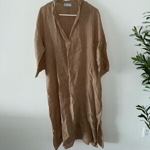 Relaxed Linen Tunic Dress in Brown